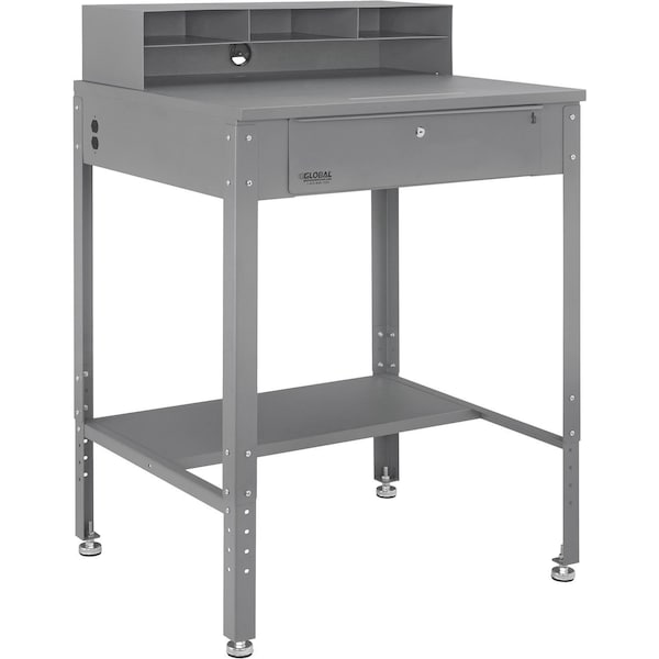 Global Industrial Flat Top Shop Desk w Pigeonhole Compartments, 34-1/2W x 30D, Gray 319392 - main